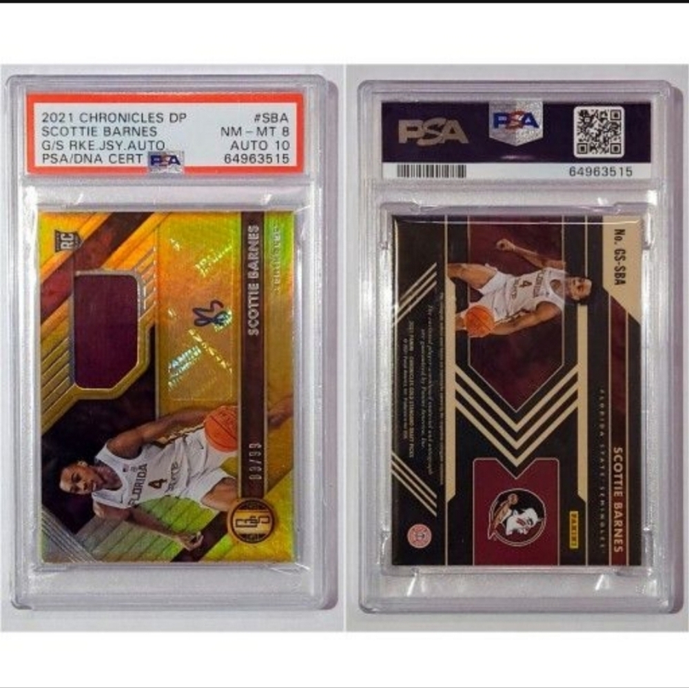 2021 Chronicles Gold Standard DP Scottie Barnes RC Patch Auto #/99 PSA/DNA 8/10